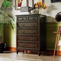 Eisen's American-Style Solid Wood Chest of Drawers, French-Style Bedroom Six-Drawer Cabinet, Storage Cabinet, Vintage Living Room Tv Cabinet