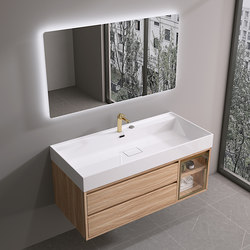 Totgg Nano Rock Large Diameter Integrated Basin Natural Wood Color Bathroom Cabinet Combination Washbasin Sink