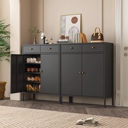 Aojing Steel Shoe Cabinet for Home Entrance, Floor-Standing Entryway Storage Cabinet, Living Room Dust-Proof Display Cabinet, Multi-Layer Storage Shoe Cabinet