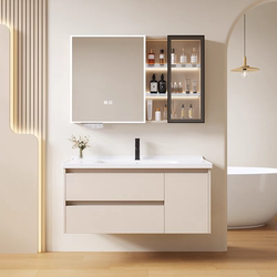 Qiyu Cream-Colored Thickened Honeycomb Aluminum Bathroom Cabinet Set with Integrated Ceramic Basin for Washing Hands and Face