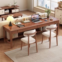 Fuqiaojiang Solid Wood Living Room Large Desk Study Table with Drawers Bedroom Student Home Long Computer Desk