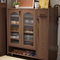 Zuoshi Lockable Shoe Cabinet for Home Use, Movable Hallway Solid Wood Shoe Cabinet, Outdoor Elevator 2025 New Model Shoe Cabinet