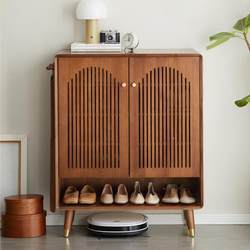 Haoxia 2025 New Model Solid Wood Shoe Cabinet in Walnut Color for Home Entrance, Large Capacity Entryway Storage Cabinet, Multifunctional