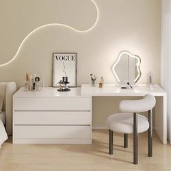 Yiqimei Cream-Colored Dresser and Vanity Table Integrated Bedroom Simple Modern Makeup Table Desk Storage Cabinet Bedside Cabinet