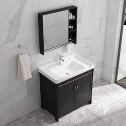 Qi Yu Freestanding Washbasin Cabinet Combination Balcony Bathroom Cabinet Washbasin Small Apartment Integrated Washbasin Bathroom