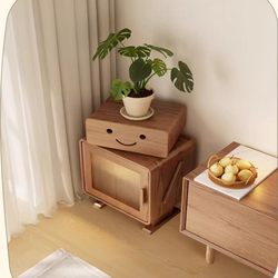 Zuoshi Solid Wood Bedside Cabinet Tall Cabinet Bedroom Storage Cabinet with Lights Living Room Creative Side Cabinet Robot Children's Bedside Cabinet