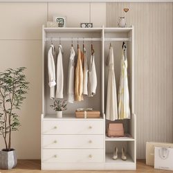 Wanyu Solid Wood Coat Rack Bedroom Floor-Standing Clothes Rack Cream Style Storage Cabinet Bedside Open Wardrobe