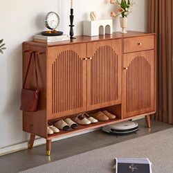 Gumufei Solid Wood Shoe Cabinet in Walnut Color, Multi-Layer Large Capacity Entryway Storage Cabinet for Home Use
