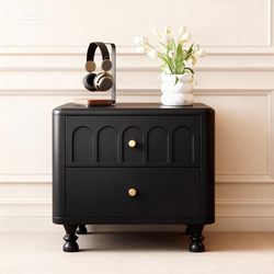 Yangman French Retro Style Bedside Table Solid Wood Bedside Cabinet Simple Italian Light Luxury Art Bedroom Home Bedside Cabinet