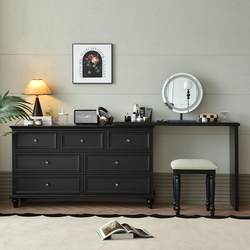 Zoshe American-Style Retro Solid Wood Chest of Drawers and Dressing Table Integrated at the End of the Bed in the Bedroom, Classic Black French-Style Dressing Table