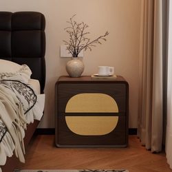 Yangman Chinese-Style Bedside Table for Home Bedroom Bedside Storage Cabinet Retro Double Drawer Storage Cabinet Creative Bedside Table