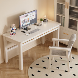 Fuqiaojiang Solid Wood Desk 80cm High Desktop Computer Desk Student Home Study Desk Bedroom Workbench with Drawer