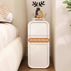 Yiqimei Extremely Narrow Bedside Table, Simple and Modern Bedroom Solid Wood Small Mini Cream Style Bedside Cabinet Storage Cabinet