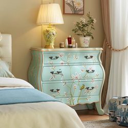 Eisenkai American-Style Five-Drawer Cabinet Living Room Storage Cabinet Wall-Mounted Vintage Painted Solid Wood Chest of Drawers Bedroom Drawer