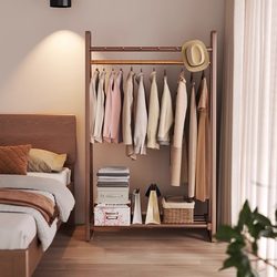 Solid Wood Coat Rack Bedroom Clothes Rack Floor-Standing Clothes Rack Home Room Clothing Storage and Drying