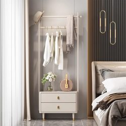 Modern Light Luxury Solid Wood Coat Rack Bedside Table Integrated Bedroom Floor-Standing Coat Rack Ins-Style Living Room Storage