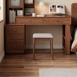 Zuoshi Solid Wood Retractable Corner Desk Bookshelf with a Mid-Century Style Bedroom Chest of Drawers, Dressing Table, and Integrated Office Desk