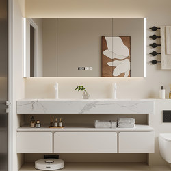 Dipur Modern Minimalist Bathroom Cabinet Set with Integrated Rock Slab Hot-Bent Double Basin Washbasin in Hotel Style