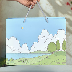 Pastoral Style Fresh Blue Paper Bag, Fresh Packaging Bag, Holiday Gift Bag, Clothing Tote Bag, Cosmetics Gift Bag