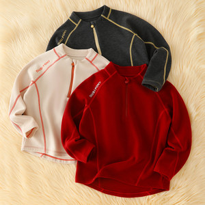 
Small warm leather half-zip children's base layer autumn coat warm top for boys and girls plus velvet long-sleeved T-shirt German velvet