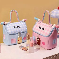 New Small House-Shaped Makeup Travel Portable Large-Capacity Toiletry Bag, Travel Makeup Bag, Cosmetics Storage Bag