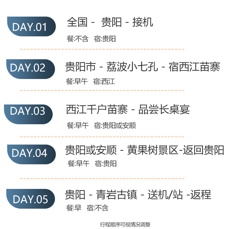 【包机票】贵州旅游5天4晚跟团游黄果树瀑布千户苗寨小七孔五日游