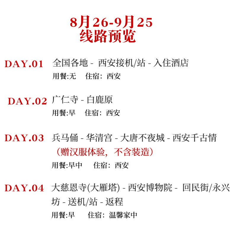 【遇见长安】西安旅游4天3晚跟团游大雁塔大唐不夜城兵马俑四日游