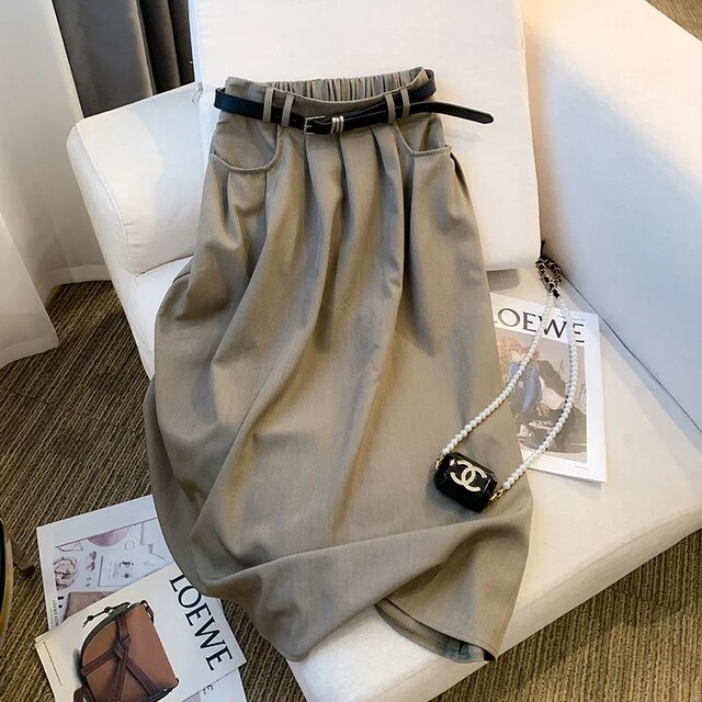 Fat mm large size 300 Jin [Jin equals 0.5 kg] Retro A-line skirt for women loose and slim high waist drooping mid-length suit skirt