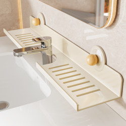 Suction Cup Mirror-Front Bathroom Shelf, Sink Faucet Wall-Mounted Organizer, Storage Rack Above the Bathroom Sink