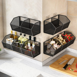 Onion, Ginger, and Garlic Storage Basket for Kitchen, Wall-Mounted Garlic Holder, Ginger Storage Basket, Various Space-Saving Multifunctional Hooks