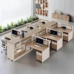 Staff Desks, Employee Workstations for 2, 4, or 6 People, Facing Each Other, with Partition Screens, Side Cabinets, L-Shaped Computer Office Desk and Chair Set