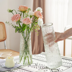 [Two-piece set] embossed ins glass vase large transparent water-nourishing rich bamboo living room For Home flower arrangement ornaments