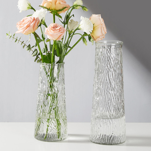 Embossed ins glass vase large transparent water-raised rich bamboo ...