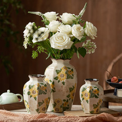 Chinese-Style Retro Ceramic Vase, Creative Water-Cultured Flowers, Living Room Coffee Table Flower Arrangement Ornament, Rural Style with a Sense of Sophistication