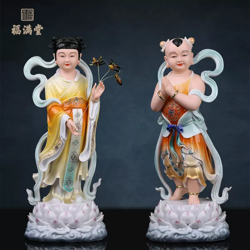 銅器 善財 童子 龍女 仏像一対 工芸品 美術品 置物 善財童子