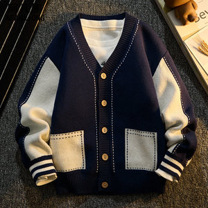 
Boys' cardigan sweater 2026 new autumn clothing spring and autumn pure cotton British style outer sweater jacket for middle and older children