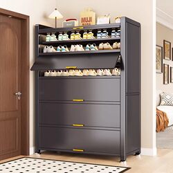 Steel Shoe Cabinet for Home Entrance, Large Capacity Dust-Proof Shoe Rack, Integrated Wall-Mounted Cabinet for Hallway and Entrance