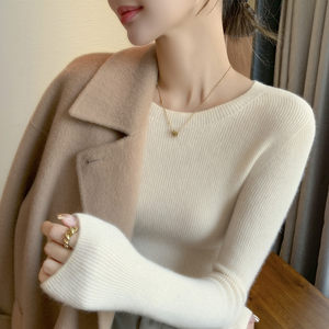 
High-end first-line ready-to-wear round neck sweater for autumn and winter women's inner wear seamless slim fit and slim knitted base shirt for women long sleeves
