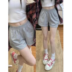 American-Style Gray Sports Casual Shorts for Women, Home Sleep Shorts, Summer Loose Slimming High-Waisted A-Line Wide-Leg Three-Quarter Hot Pants