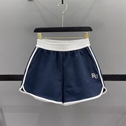 Elastic Waist Color-Block Casual Shorts for Women 2025 Summer New Letter Embroidery Running Sports A-Line Wide-Leg Hot Pants