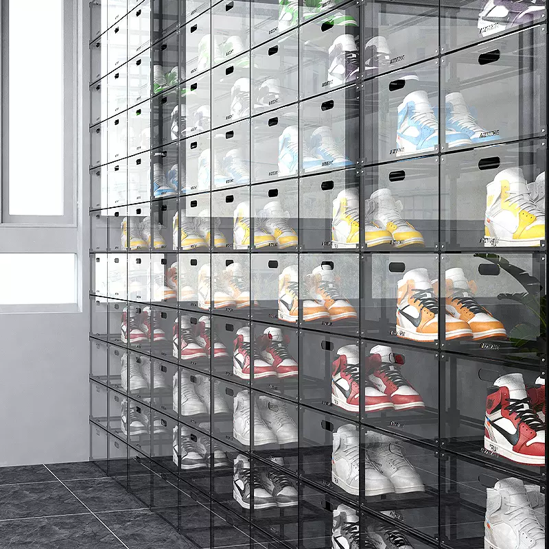 Hộp đựng giày acrylic trong suốt tủ trưng bày giày trên tường một hộp lưu trữ sneaker j internet người nổi tiếng bộ sưu tập giá giày tủ giày mở bên hông hút từ tính