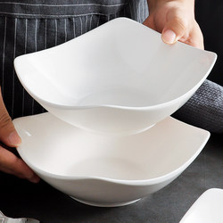 Pure White Simple Square Plate, Household High-Quality Ceramic Bowl and Plate, Salad Plate, Deep Soup Plate, Microwaveable