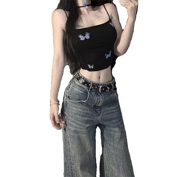 Black butterfly suspender vest female wearing in summer 2024

