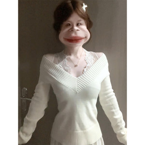 
Pure lust style hottie V-neck knitted sweater women's autumn and winter 2025 new soft and waxy inner with slim bottoming shirt top