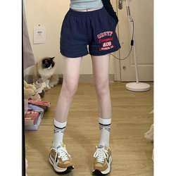 American Retro Sports Shorts for Women, Summer Thin Straight-Leg Outerwear, Loose High-Waisted Slimming Casual Pure Cotton Wide-Leg Pants