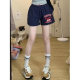 American retro sports shorts for women, summer thin straight-leg outer wear, loose high-waist slim casual cotton wide-leg pants
