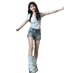 American retro small denim shorts for women's summer thin high waist elastic slimming A-line hot girl straight wide-leg pants
