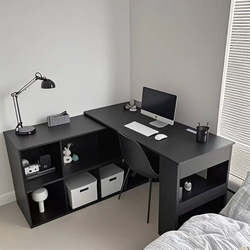 Corner Desk with Bookshelf Integrated L-Shaped Computer Desk Student Writing Desk Corner Office Desk Bedroom Table
