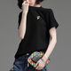 Pure cotton black short-sleeved T-shirt women's half-sleeved loose large-size summer 2023 new embroidered T-shirt top trend
