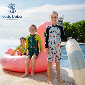 vodabeba boys one-piece swimsuit 2025 summer new chlorine-resistant long-sleeved shorts swimsuit sun protection quick dry